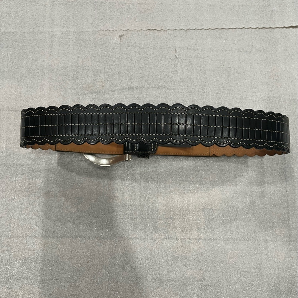 [M]Brighton Black Vintage Leather Western Style Belt Scalloped shape - Picture 4 of 7